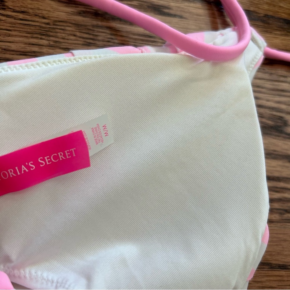 Victoria's Secret NWOT medium bikini pink white ruffle double string - Picture 7 of 10